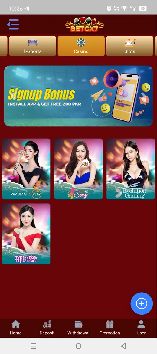BetCX7 app screenshot 2