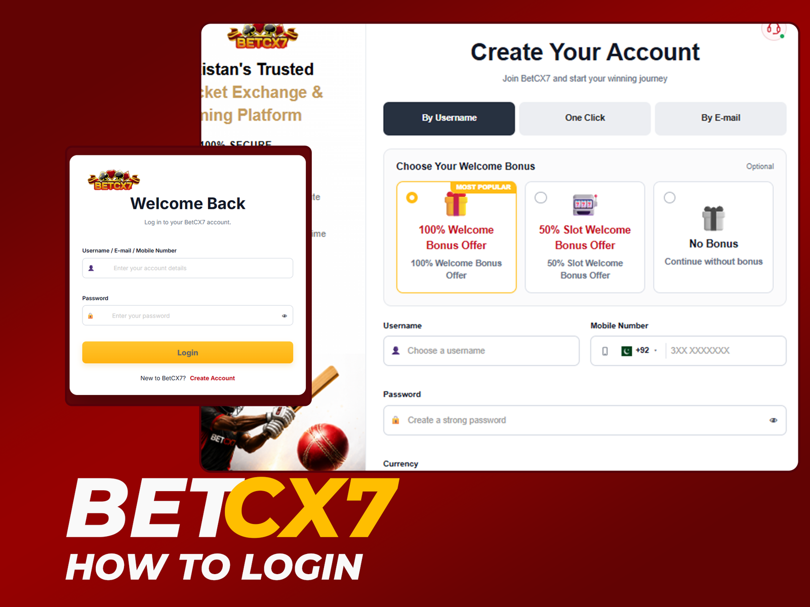 BetCX7 login screen